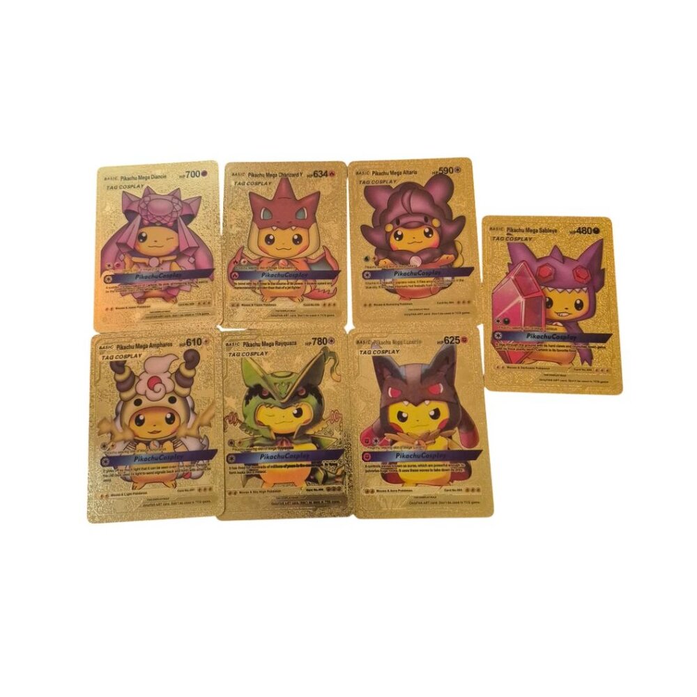 Pikachu Cosplay Card Bundle – 7 Anime Style Collectible Fan Art Cards